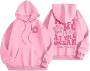 Womens Hoodies Oversized Casual Sweatshirt Cute Y2K Long Sleeve Pullover with Drawstring Preppy Teen Girls Workout, X-Large, 017-pink