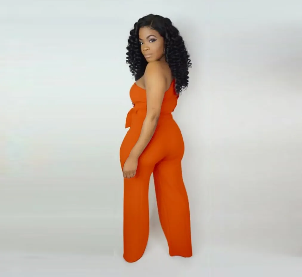 Women's Sexy One Shoulder Slit Sleeve High Waist One Piece Pant Outfit Wide Leg Jumpsuit Romper