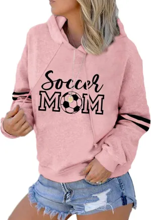 Womens Soccer Mom Hoodies Long Sleeve Casual Loose Striped Soccer Graphic Sweatshirt with Pocket