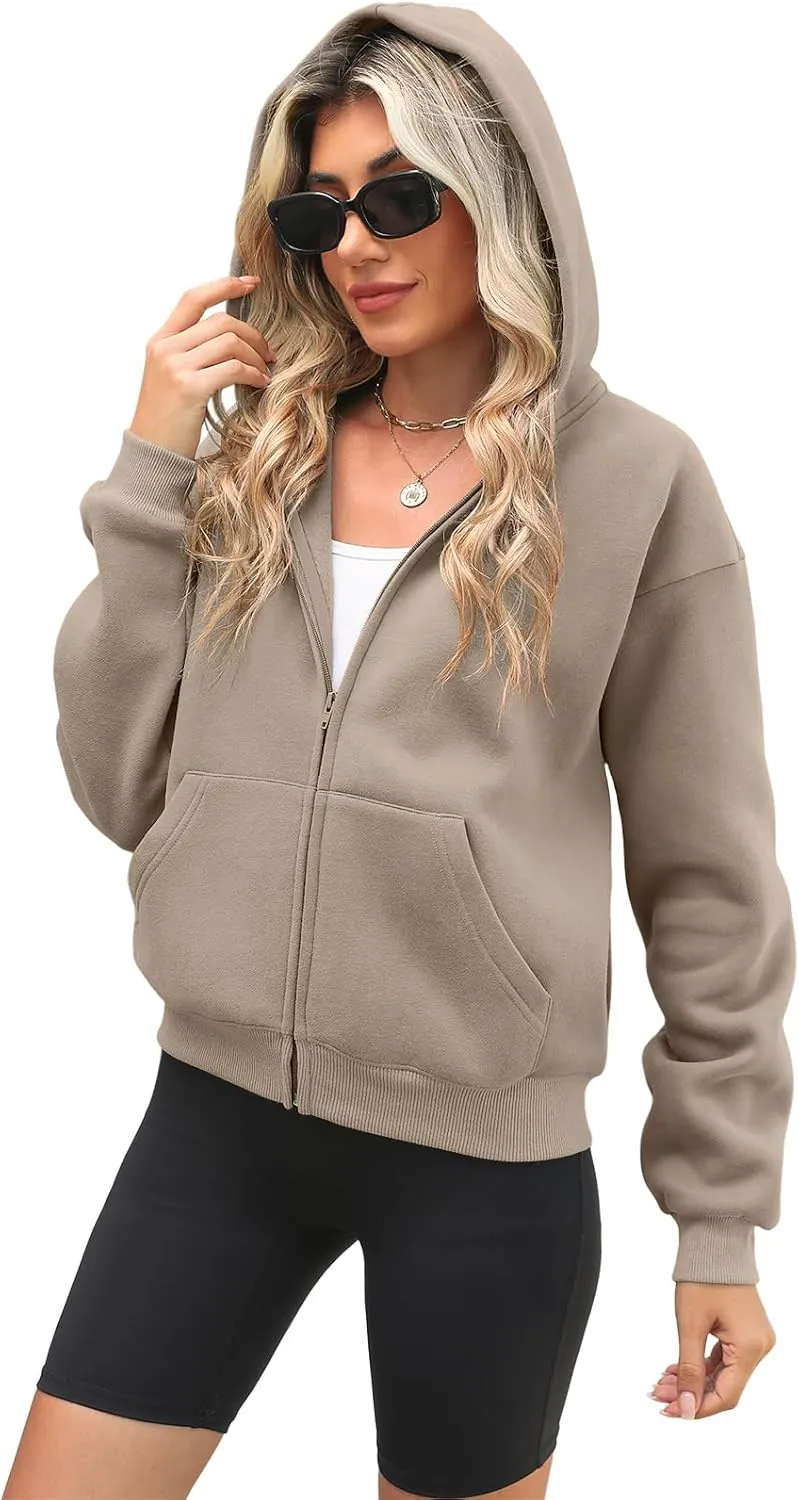 Womens Zip Up Hoodies Long Sleeve Sweatshirts Fleece Hooded Jacket Fall Outfits Clothes 2024