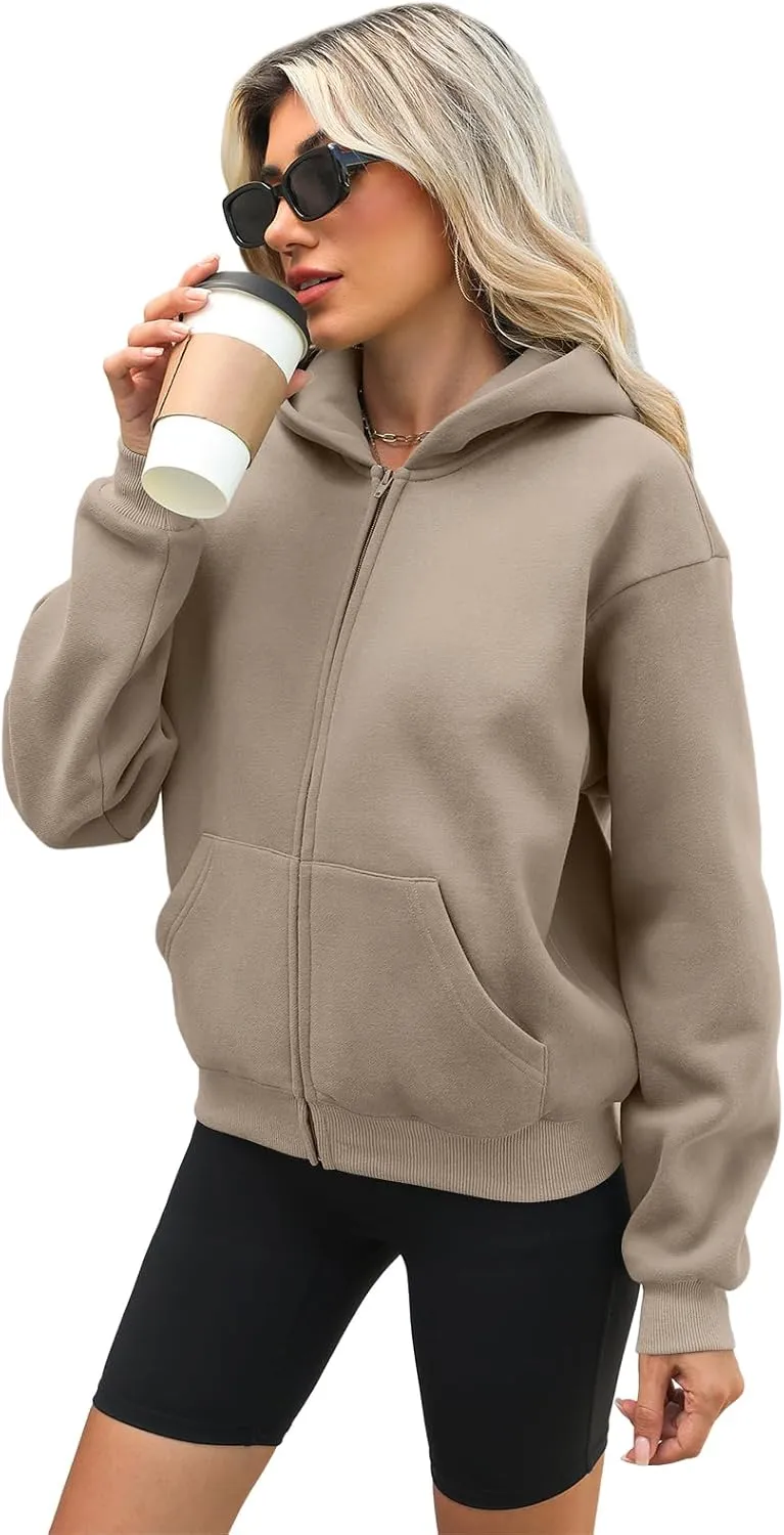 Womens Zip Up Hoodies Long Sleeve Sweatshirts Fleece Hooded Jacket Fall Outfits Clothes 2024