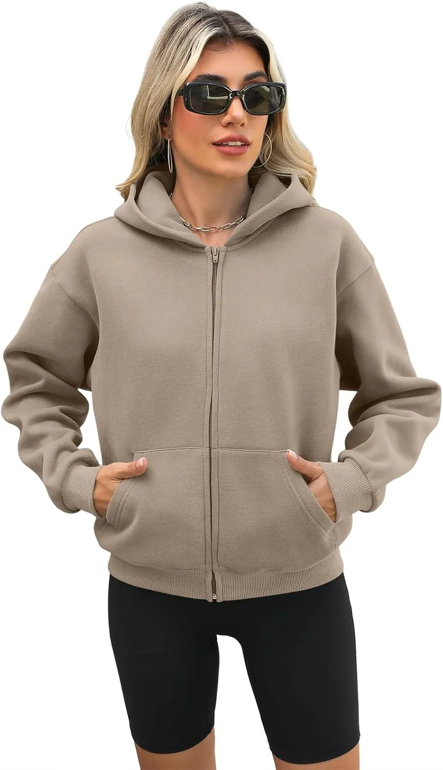Womens Zip Up Hoodies Long Sleeve Sweatshirts Fleece Hooded Jacket Fall Outfits Clothes 2024