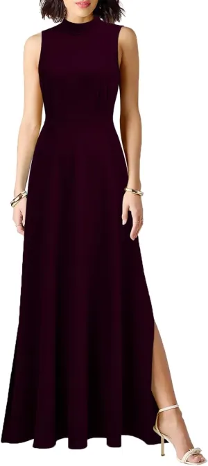 WOOSEA Women Sleeveless High Neck Split Evening Cocktail A-Line Long Dress