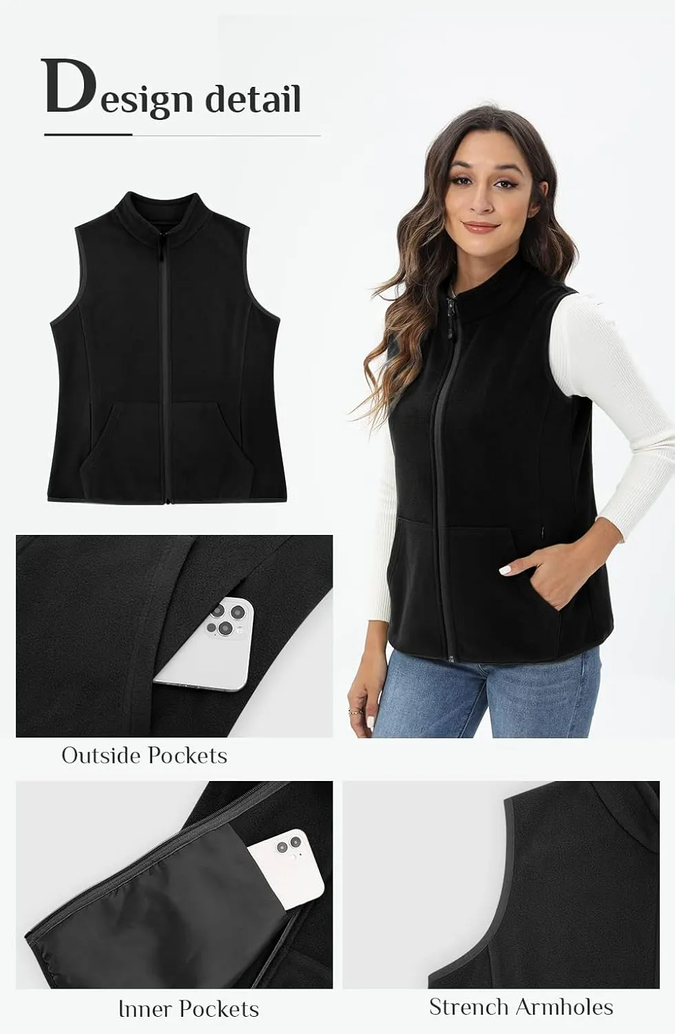 Xeoxarel Women's Fleece Vest with 6 Pockets (XS-2XL)