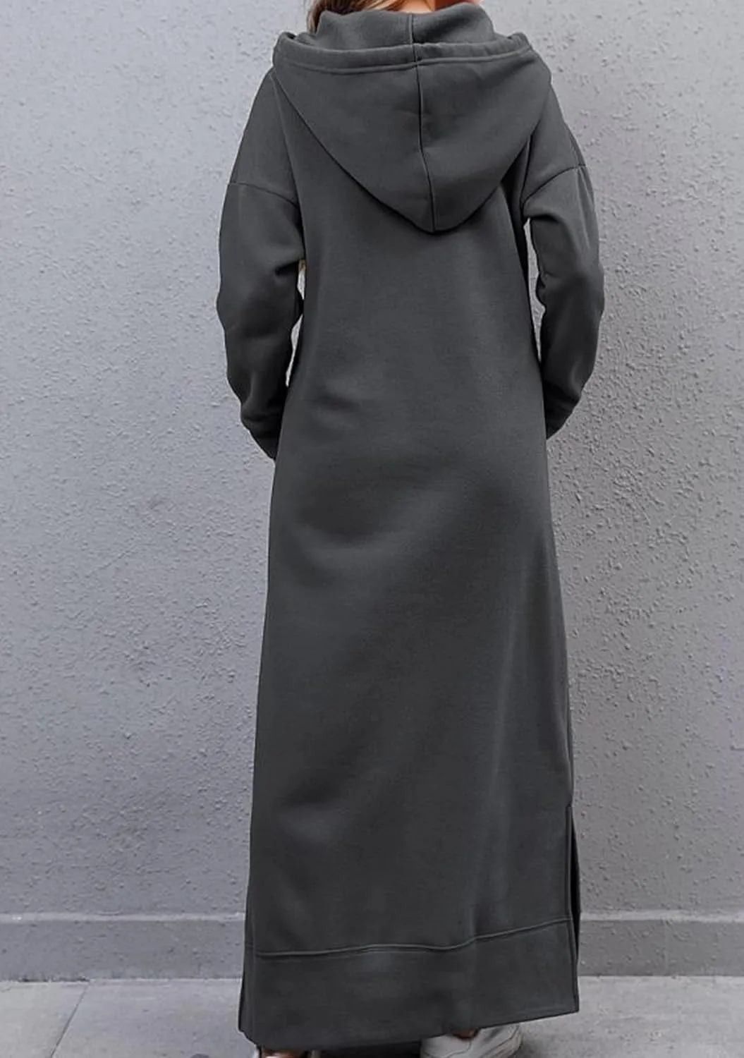 YMING Women's Hooded Maxi Pullover Dress Drawstring Solid Color Long Sweatshirt Fall Loose Slit Hoodies with Pockets