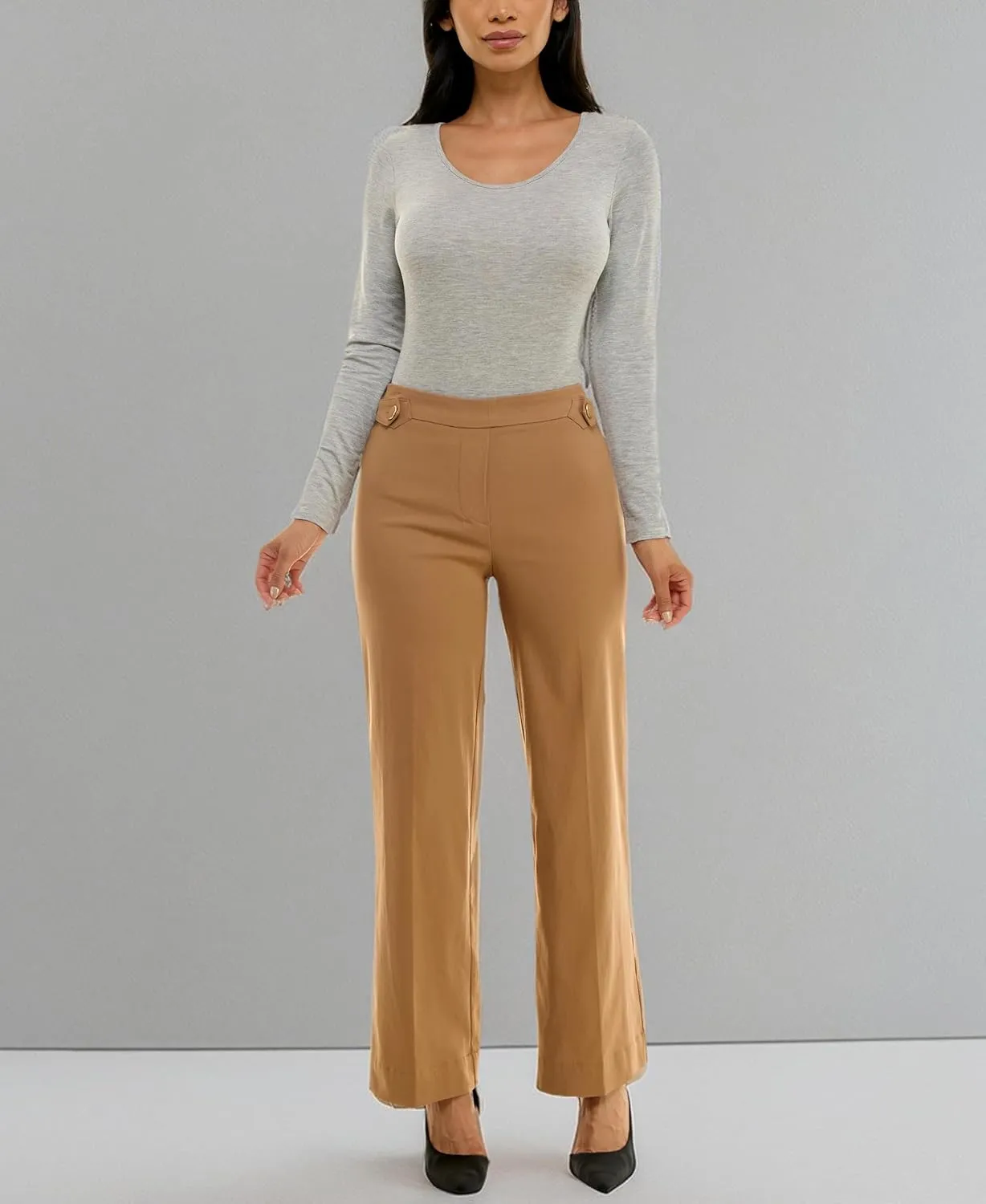 Zac & Rachel Women's Pull on Millennium Wide Leg Pant W/Hardware Waist Tabs