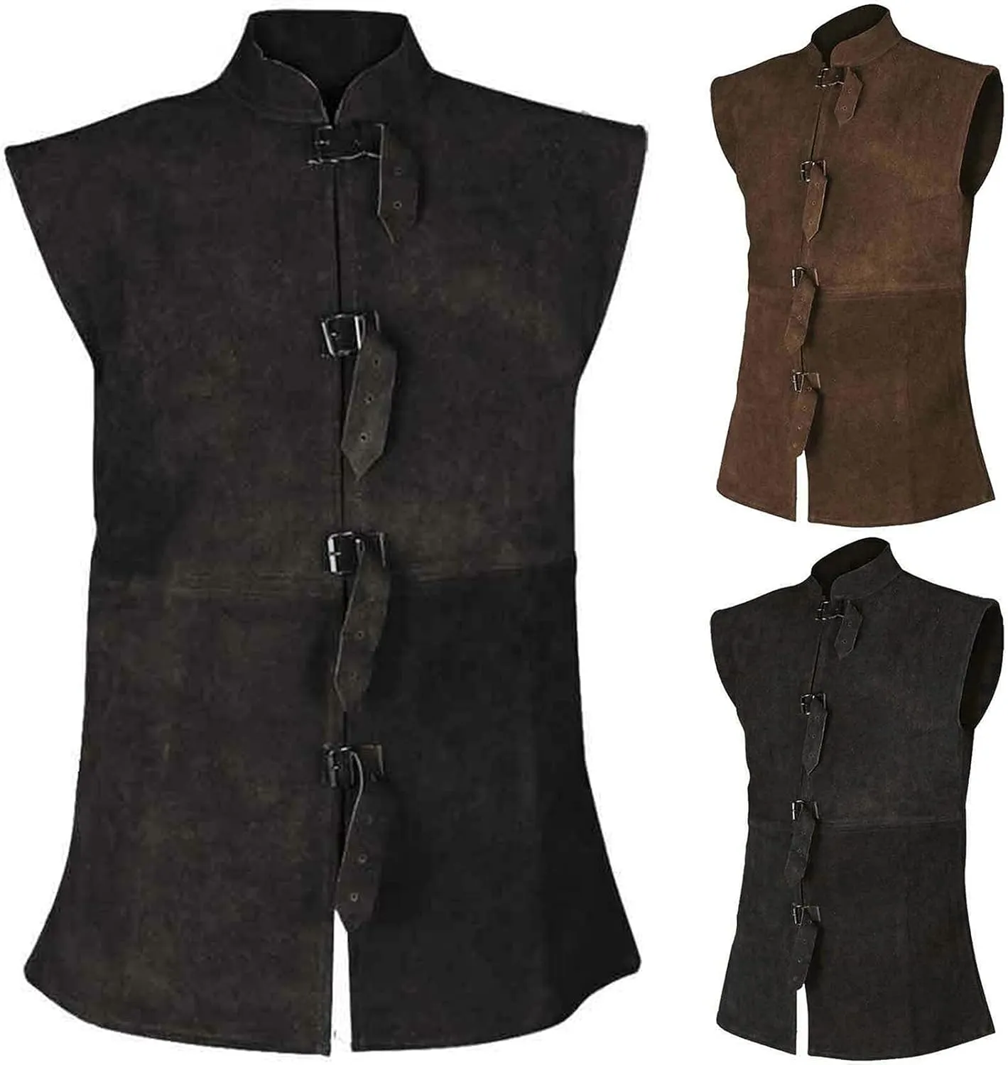 ZHUER Mens Cowboy Suede Leather Vest - Retro Faux Suede Waistcoat for Men - Slim Fit Sleeveless Casual Vest Jacket