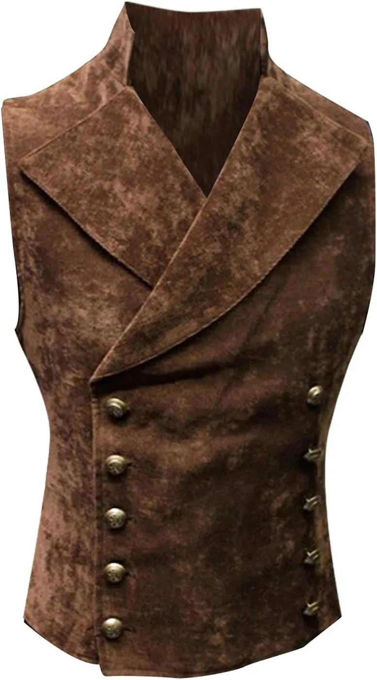 ZHUER Mens Cowboy Suede Leather Vest - Retro Faux Suede Waistcoat for Men - Slim Fit Sleeveless Casual Vest Jacket