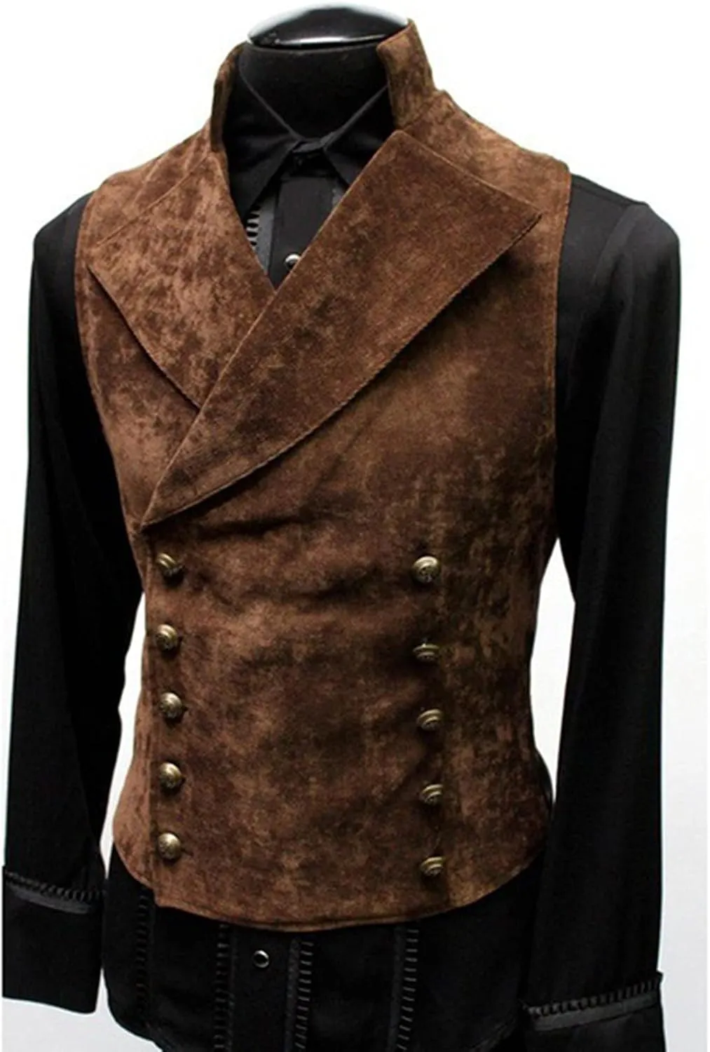 ZHUER Mens Cowboy Suede Leather Vest - Retro Faux Suede Waistcoat for Men - Slim Fit Sleeveless Casual Vest Jacket