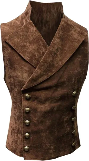ZHUER Mens Cowboy Suede Leather Vest - Retro Faux Suede Waistcoat for Men - Slim Fit Sleeveless Casual Vest Jacket